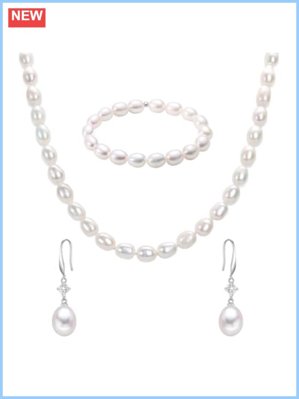 Freshwater Pearl & Sterling Silver 3-Piece Jewelry Set Necklace Earrings